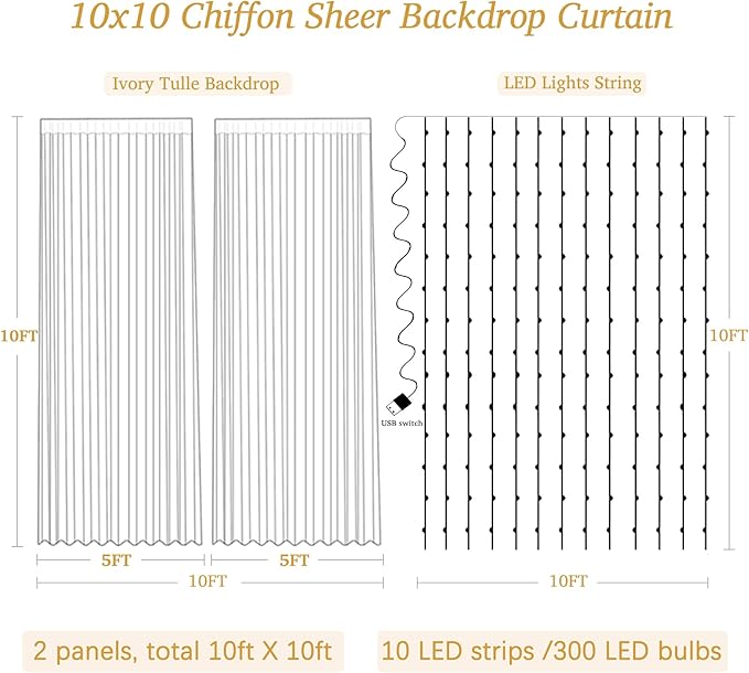 10ft x 10ft Ivory Backdrop Curtain - Image 7
