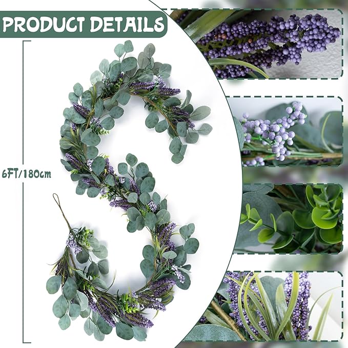 6FT Purple Flower Garlands Artificial Spring/Summer Garland Greenery Garlands - Image 2