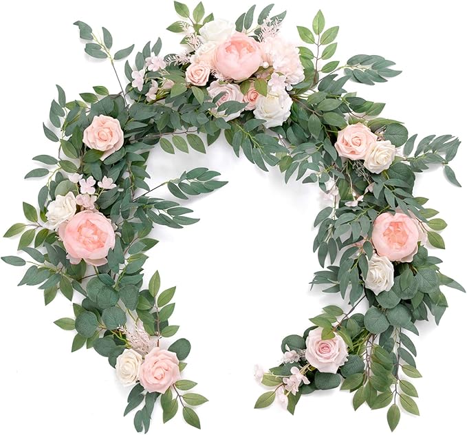 Ling's Moment Arch Flower Garland - 6FT Eucalyptus & Rose - Sweetheart Table by LingsMoment