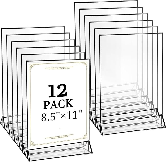 Floroom 12 Pack 8.5x11 Inch Clear Acrylic Sign Holders, Double-Sided Black by Floroom