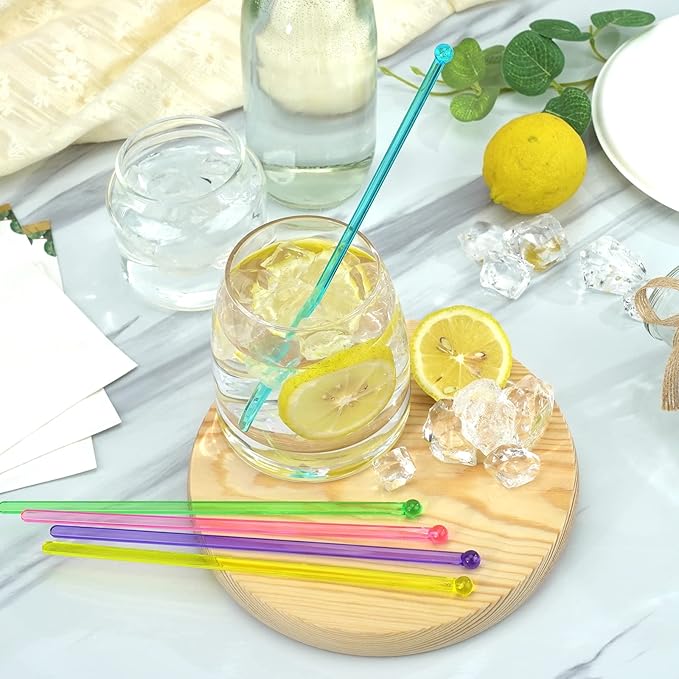 100-PCS 5 Colol Plastic Swizzle Sticks, Crystal Cake Pops, Cocktail Coffee - Image 3