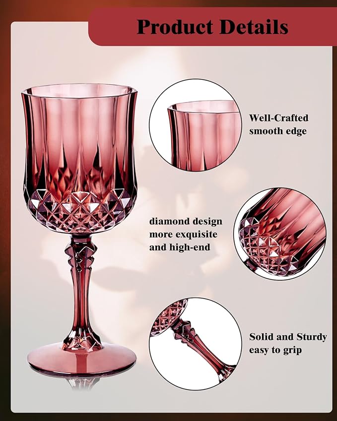 Ciaell 24PCS Burgundy Plastic Wine Glasses - 7 Oz Plastic Goblets - Image 6