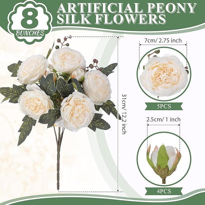 8 Bundles Artificial Peonies Flowers Boho Faux Flowers Arrangements Artificial - Image 2