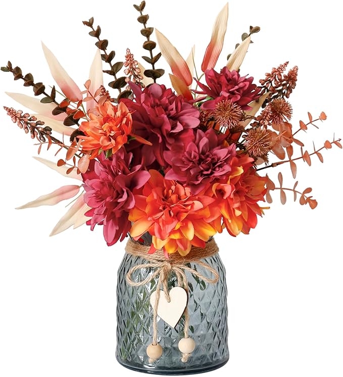Fake Fall Flowers in Vase, Faux Flowers in Vase, Fall Floral Arrangement by SHINFHOMF
