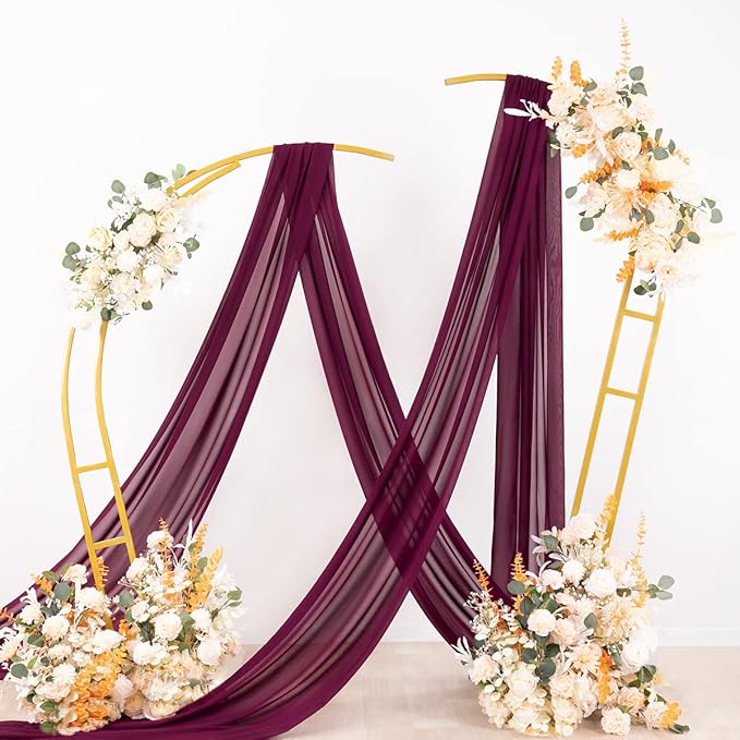 Socomi Wedding Arch Draping Fabric 1 Panel 29" x 19Ft Burgundy Sheer Chiffon - Image 4