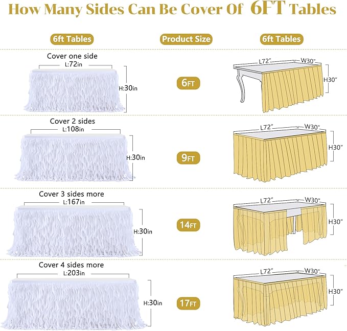 Partisky White Tulle Curly Willow Table Skirt - Image 6