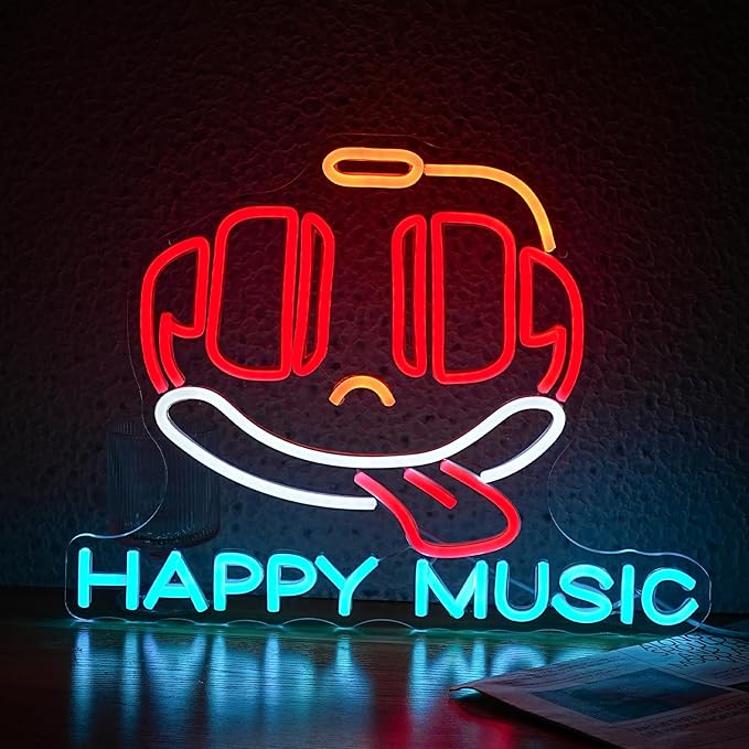 Headphone Neon Sign Dimmable Led Happy Music Neon Light by JLEWUINH