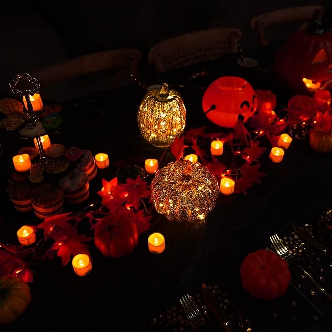 Homemory Halloween 12 Pack Orange Tea Light Candles, Battery Operated LED - Image 3