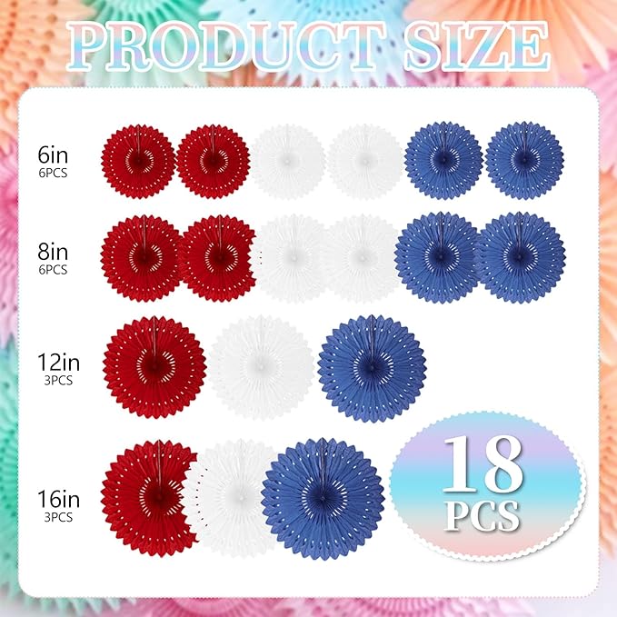 4th of July Patriotic Decorations, Round Paper Fan Decorations - Image 2