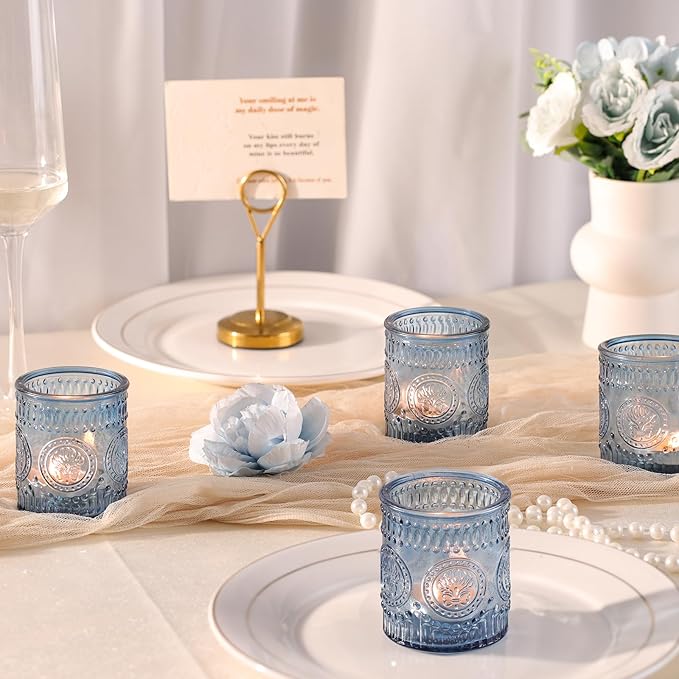 24 Pcs Blue Votive Candle Holders, Glass Tealight Candle Holders - Image 4