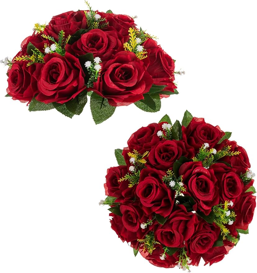 BLOSMON Flower Balls Wedding Rose Centerpieces: 2 Pcs Crimson Fake Flowers by Blosmon