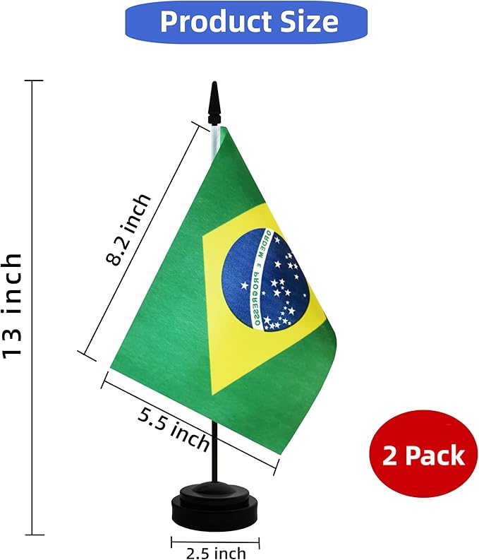 2 Pack Brazil Desk Flag, Brazilian Table Office Flag - Image 2
