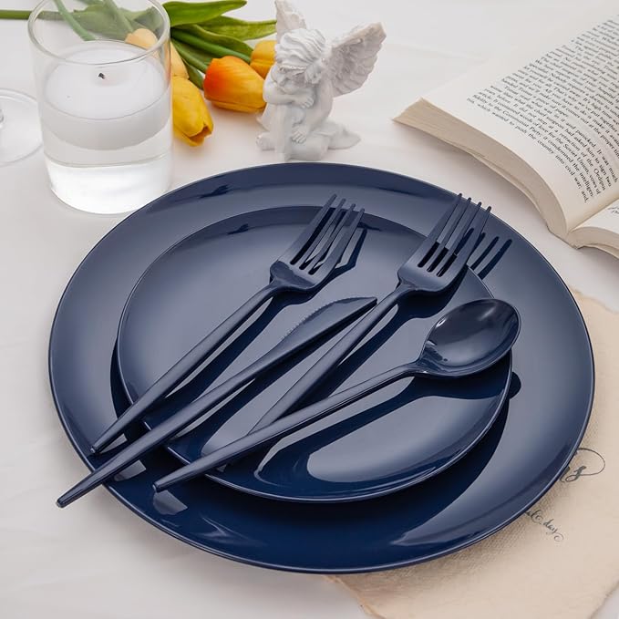 PULOTE 150PCS Blue Plastic Silverware Set - Image 5