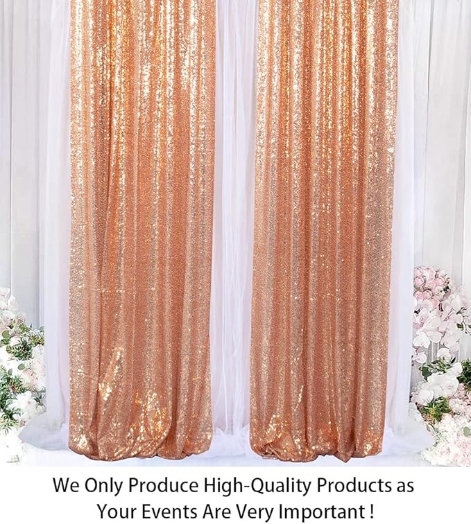 ShinyBeauty Sparkle Backdrop Curtain Rose Gold 2 Panels Set Photo Backdrops - Image 2