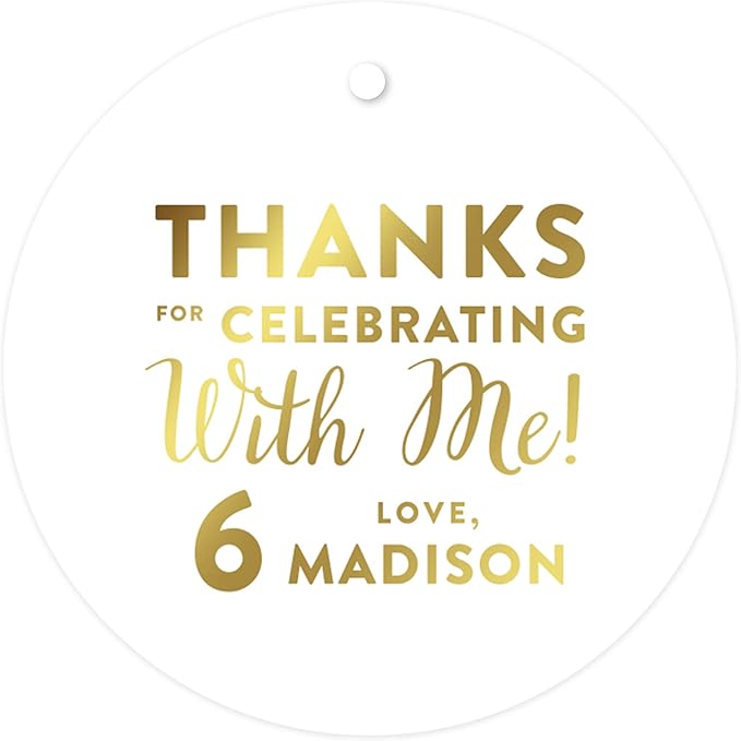 Andaz Press Personalized Round Circle Birthday Gift Tags, Metallic Gold Ink by AndazPress