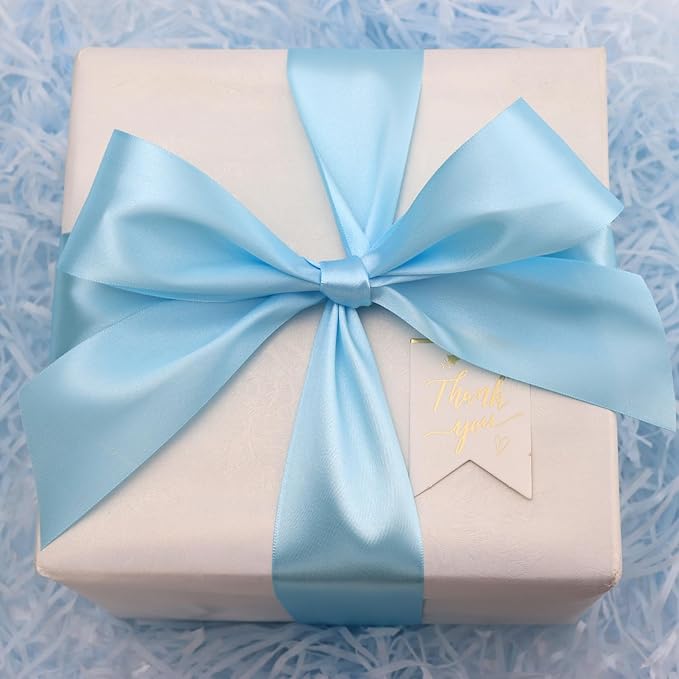 Sky Blue Solid Satin Ribbon 2 Inch 25 Yards Solid Polyester Fabric Ribbon - Image 2