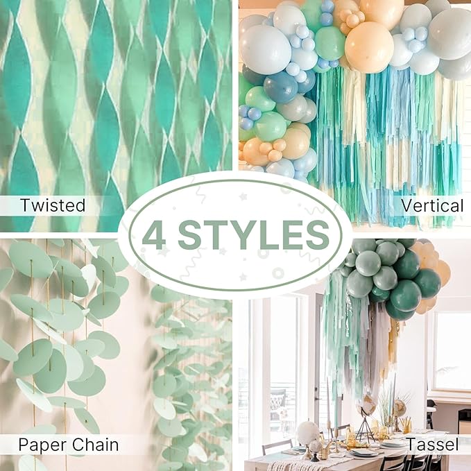 PartyWoo Sage Green Crepe Paper Streamers 4pcs 328ft Pack of Oliver Eucalyptus - Image 5
