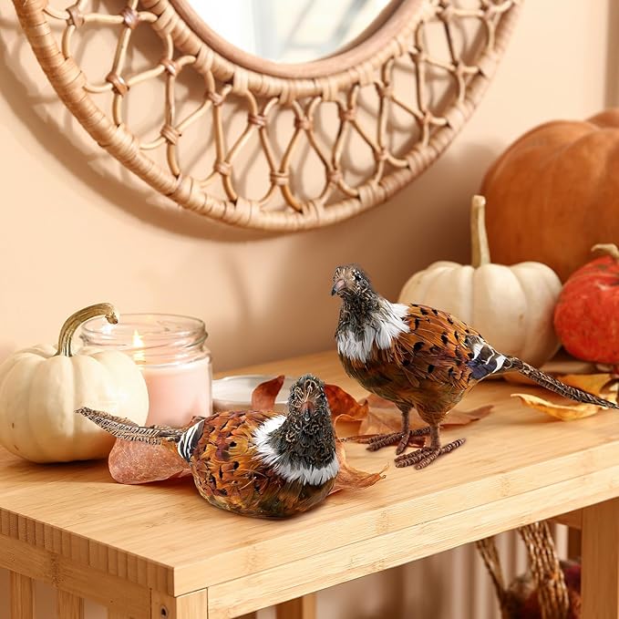 naturevibe Feathered Pheasant Decor Set of 2, Simulation Woodland Animals - Image 5
