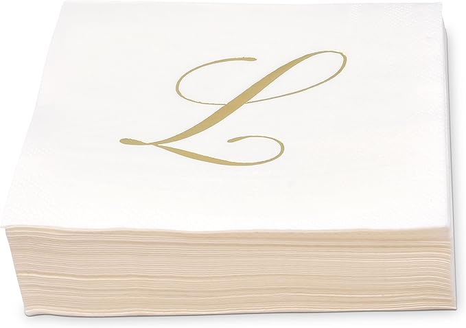 Gift Boutique 100 Gold Monogram Cocktail Napkins Letter L Disposable Paper Pack - Image 4