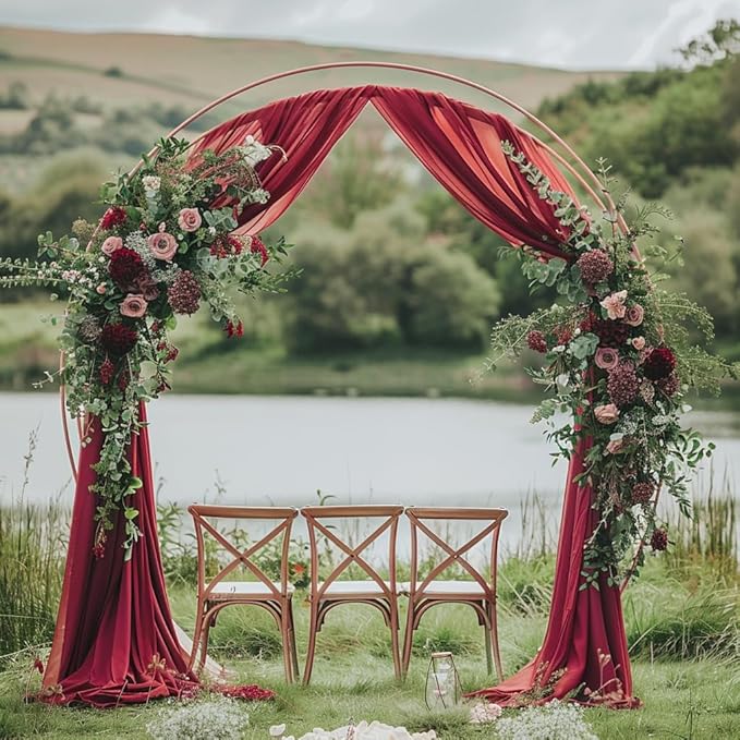 Wedding Arch Draping Fabric 2 Panels 28.7" x 20FT Burgundy Sheer Chiffon - Image 5