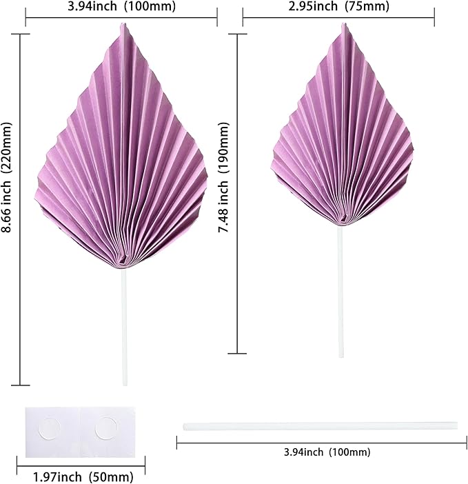 Gyufise 6Pcs Paper Palm Fan Cake Toppers Palm Leaf Fan Cake Topper Palm Spear - Image 2