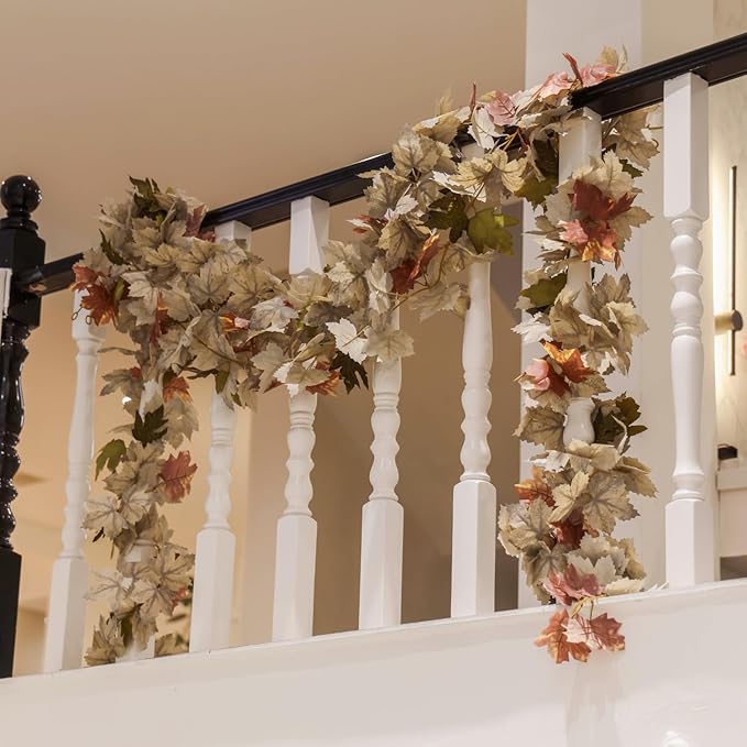 PARTY JOY 6PCS Leaf Garland, 5.6Ft Halloween Garland Artificial Maple Leaf - Image 5