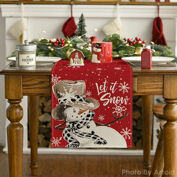 Artoid Mode Red Snowman Snowflake Let it Snow Winter Table Runner, Seasonal - Image 7