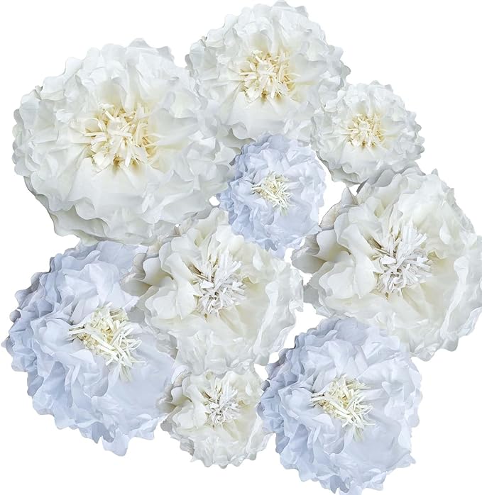 White Paper Flower Pom Poms Wall Decorations by BARTHEW