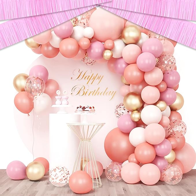 4 Pack 10 Feet Macaron Pink Foil Fringe Garland Metallic Tinsel Streamers - Image 3