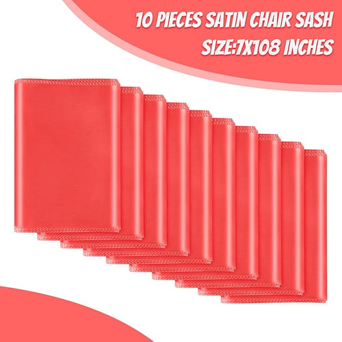 10 PCS Red Satin Chair Sashes Bows Universal Chair Ribbon Ties Back Sash - Image 2