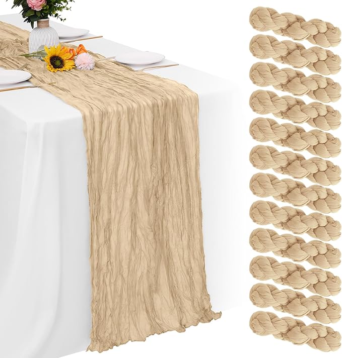 Aktor 12 Pack Beige Table Runner Boho Cheesecloth Table Runner Semi Sheer Gauze by Unknown