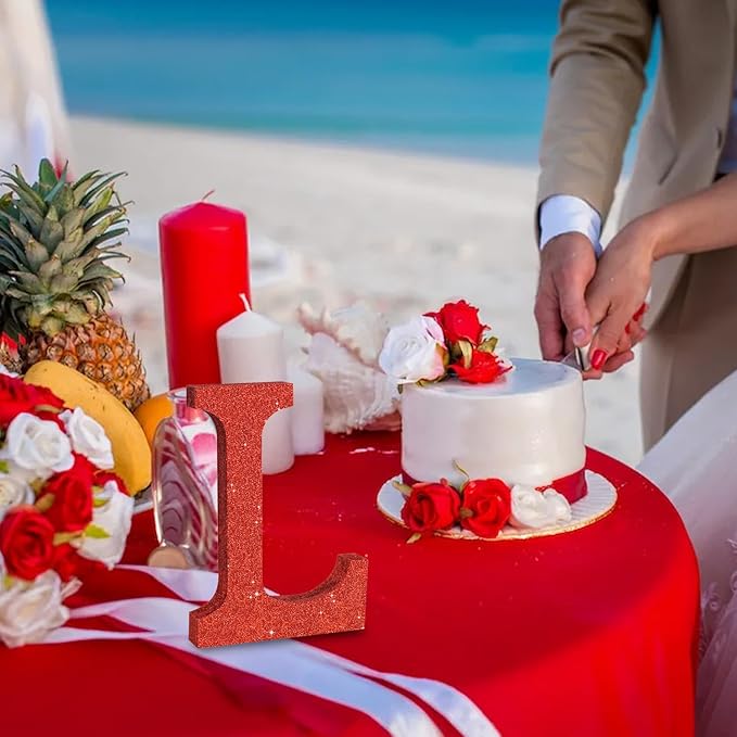 TONIFUL 8 Inch Red Glitter Letter L Table Centerpiece A-Z Red Birthday Party - Image 6