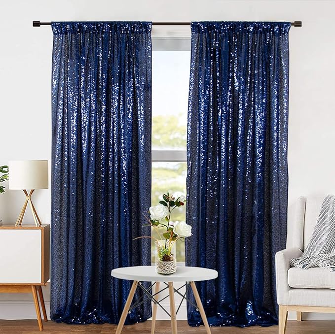 Eternal Beauty Sequin Backdrop Curtains, 2x8 Ft-2 Panels Navy Blue Back Drop - Image 6