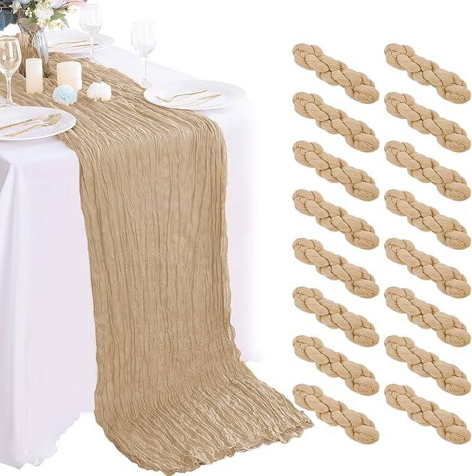 16PCS Beige Cheesecloth Table Runner by AIRIT+LOVELY