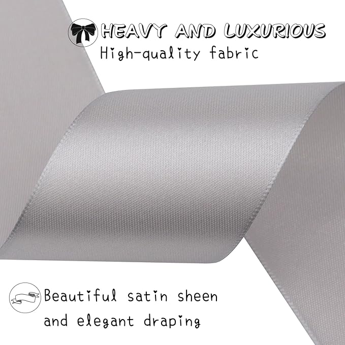 Gray Solid Satin Ribbon 2 Inch 25 Yards Solid Polyester Fabric Ribbon - Image 4