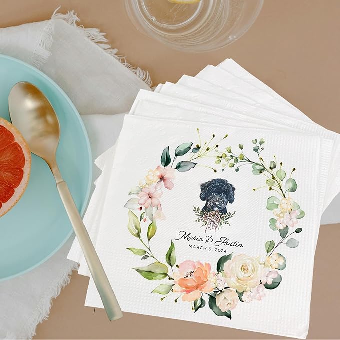 Luxury Personalized Dog Wedding Napkins, Personalized Cocktail Napkins - Image 2
