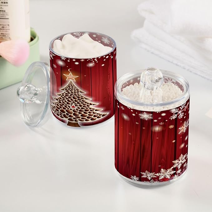 Gredecor Christmas Winter Qtip Holder Dispenser 2 Pack Christmas Tree Red - Image 4