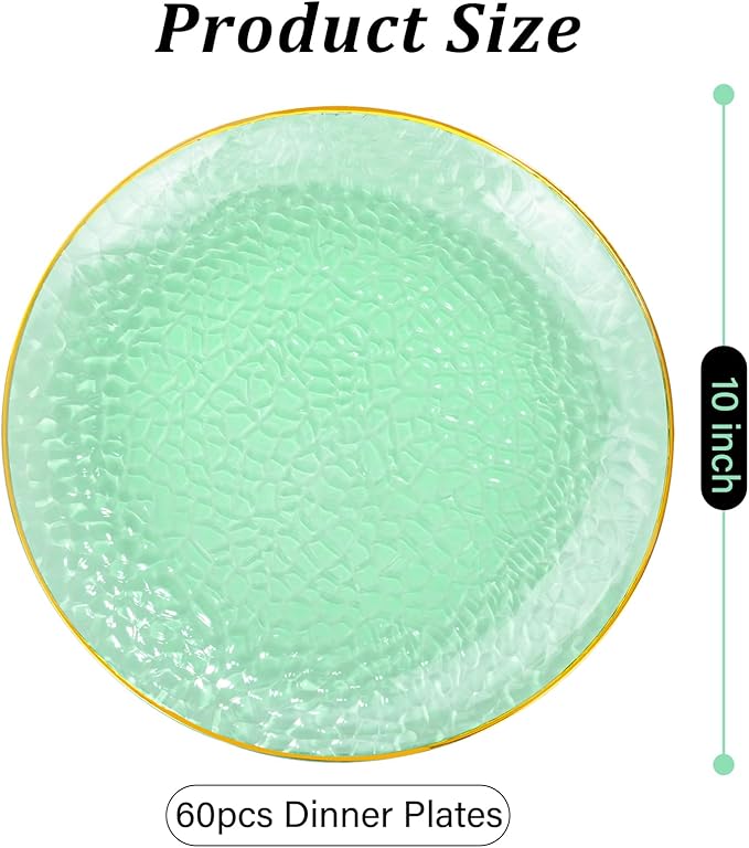 Rubtlamp 60 Pieces Green Gold Plastic Plates - Image 2