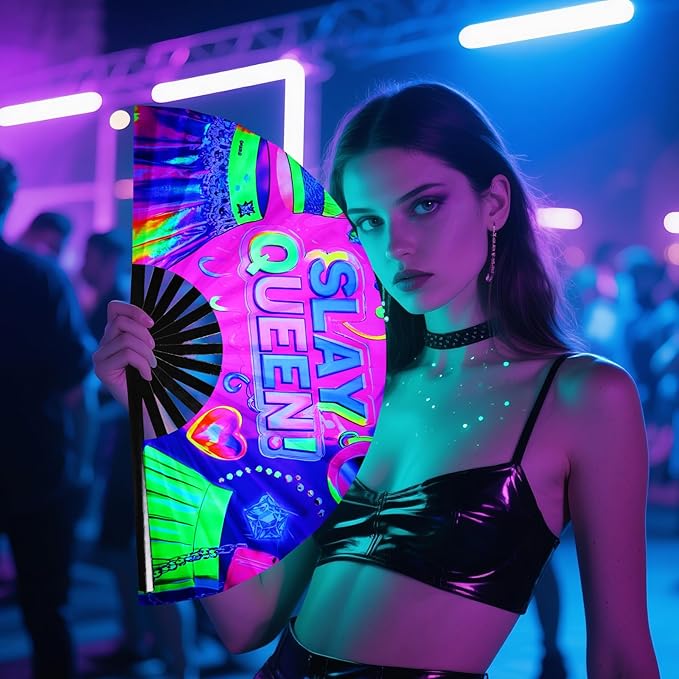 SYNTECSO Folding Hand Fan for Rave, Popping Fan for Line Dancing, Drag Queen - Image 6