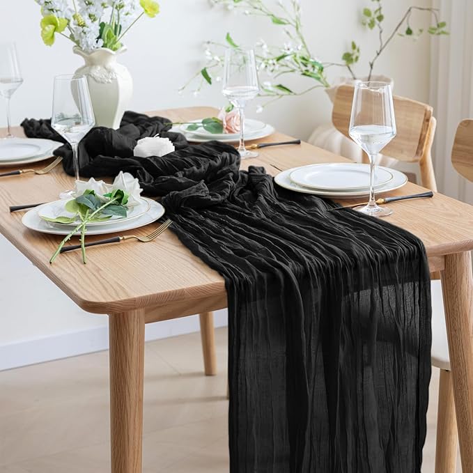 Asee'm 6pcs Cheesecloth Table Runner 120 Inches Long Black Boho Gauze Cheese - Image 6