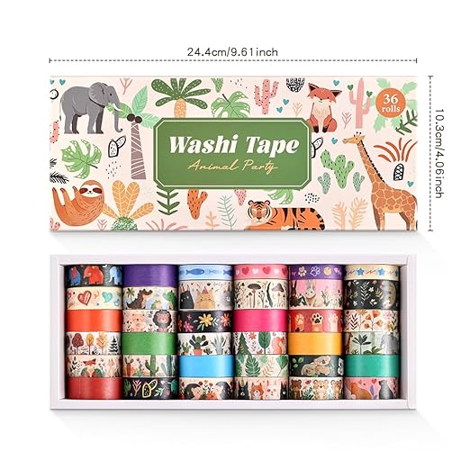 36 Rolls Animal Theme Washi Tape Set, Colorful Cute Adorable Animals Writable - Image 9