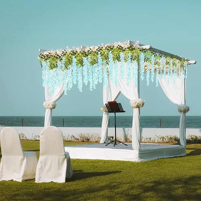 12 Pack Teal Wisteria Hanging Flowers Garland, 3.77 Feet Artificial Flower Vines - Image 6