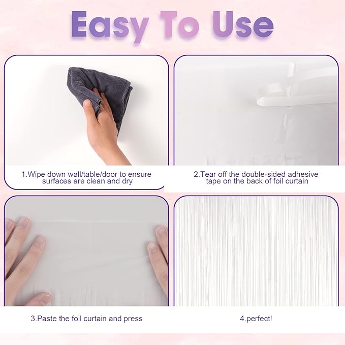 4 Pack White Foil Fringe Backdrop Curtains, Tinsel Streamers Birthday Party - Image 4