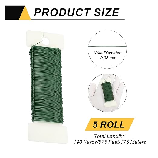 MECCANIXITY 190 Yards/575 Feet 27 Gauge Metal Floral Wire Green Flexible Paddle - Image 2