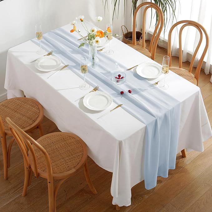 2 Pack 10 Ft Chiffon Table Runner Baby Blue Gauze Long Table Runners 27x120 - Image 2