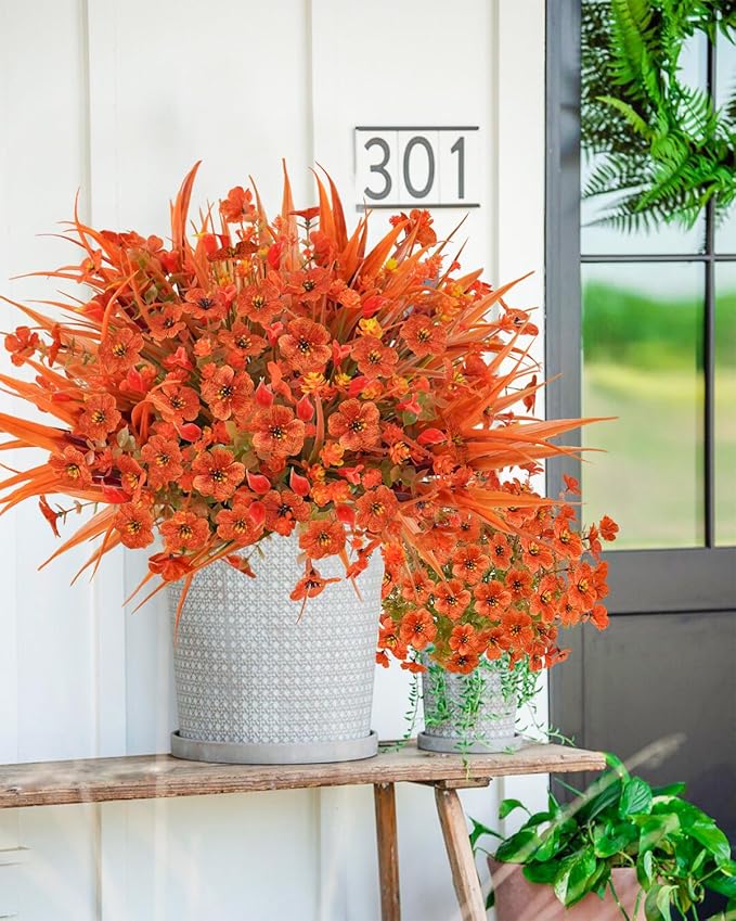16 Pcs Fake Fall Flowers Decor Faux Fall Plants UV Resistant Artificial Fall - Image 4