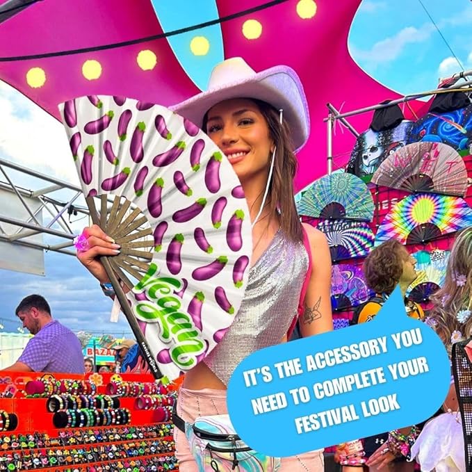 Kandies World UV Reactive Custom Festival Folding Hand Fan - Image 3