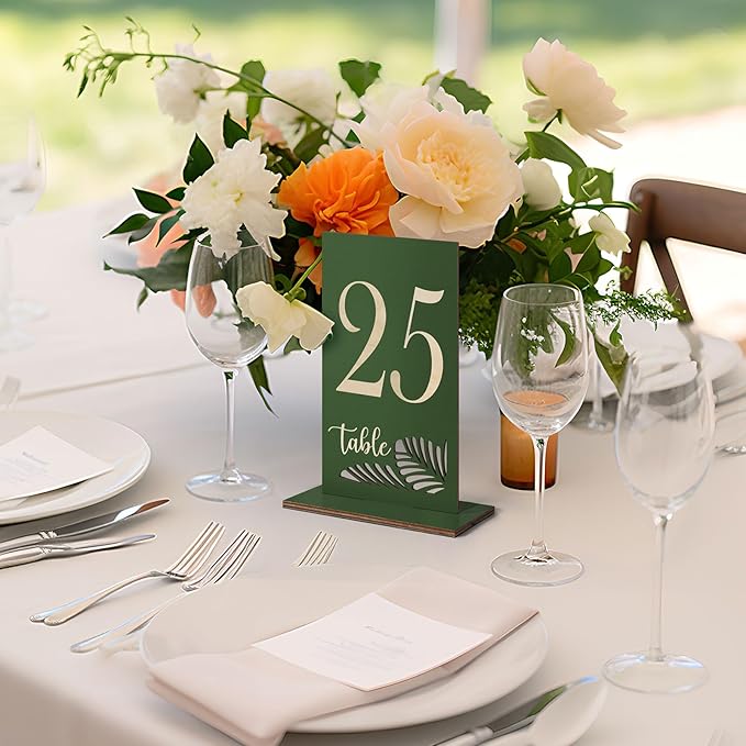 Wooden Table Numbers 1-25, 3.2x5.8 Inch Double Sided Rustic Olive Green Wedding - Image 7