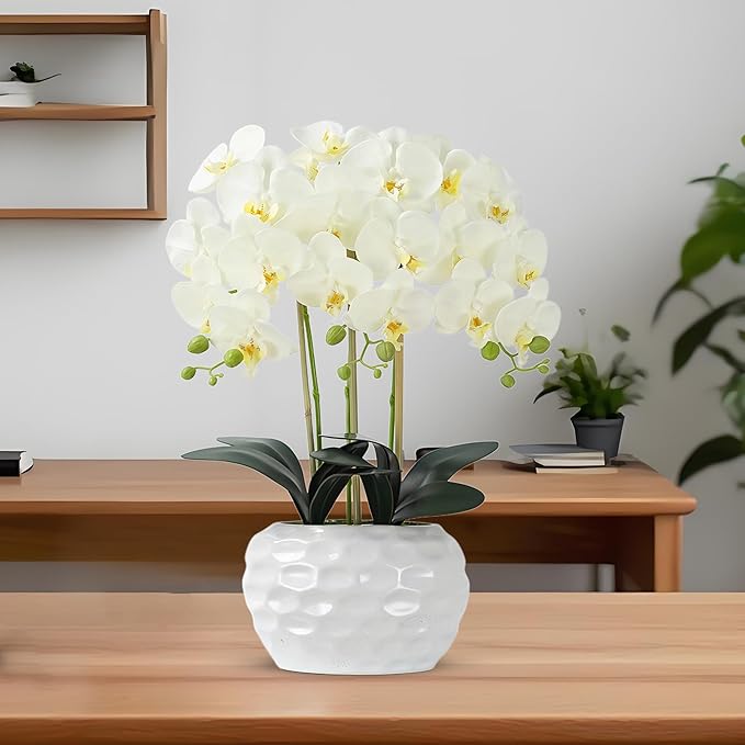 Orchid Artificial Flowers with White Vase Large Silk Faux Phalaenopsis Flowers - Image 5