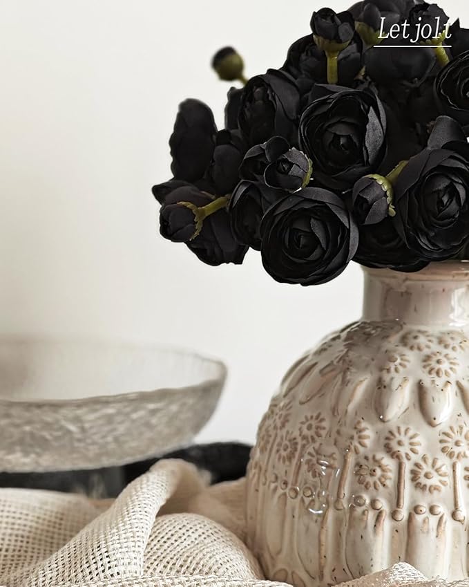 Letjolt Ranunculus Artificial Flower 18 Pcs Black Silk Ranunculus Wedding - Image 5